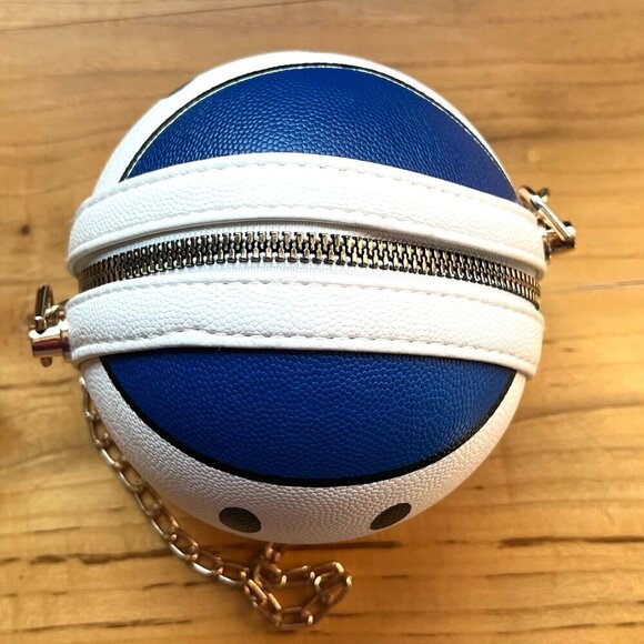 SMILE Basketball Shaped Red White Blue Mini Crossbody Handbag Shoulder Bag Purse - Picture 4 of 7